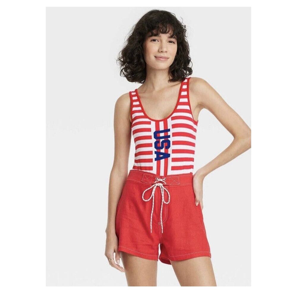 IML USA Red & White Striped Graphic Bodysuit Women’s Size XXL NWT
